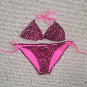Hot Pink and Black Halter Bikini
